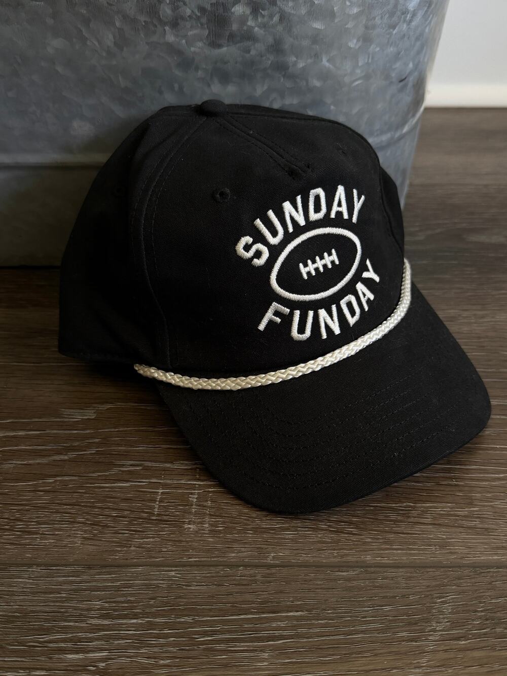 Mad Engine Sunday Funday Football Embroidered Rope Snapback Hat Black OSFM